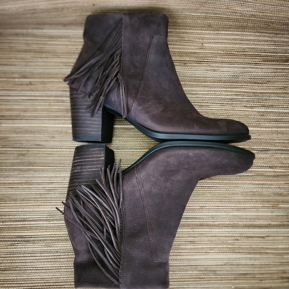 Ecco Women Ankle Boots 37 (US 6-6.5) Brown Shape 55 Fringe Leather Zip - Picture 8 of 11